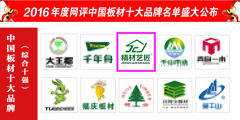 精材艺匠因其发展潜力大,信誉良好,产品优质,服务优秀,在消费群体中反响良好,连续几年来精材艺匠板材被权威机构与各大网络媒体评选为中国板材十大品牌。今年,2016年,再次荣登十大品牌排行榜,并位于前列,充分证明了精材艺匠的实力与潜质。