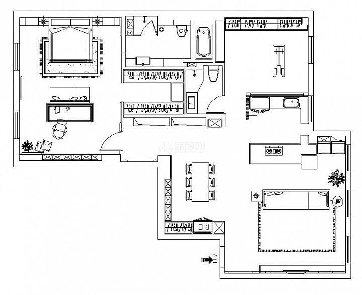 140㎡三室兩廳平面結構圖