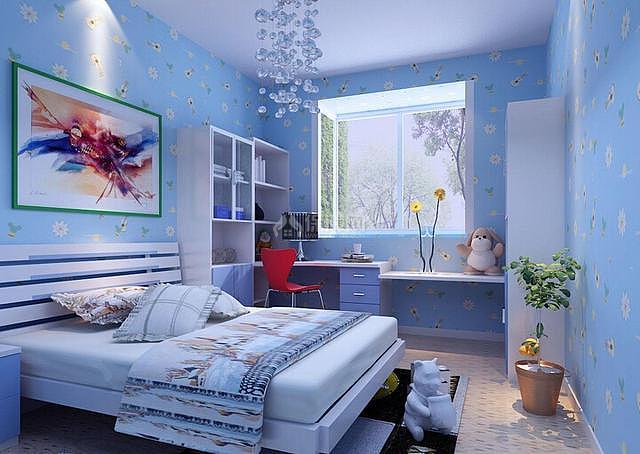 蓝色房间就是天蓝色为主,但是会给人一种沉静的感觉,儿童房
