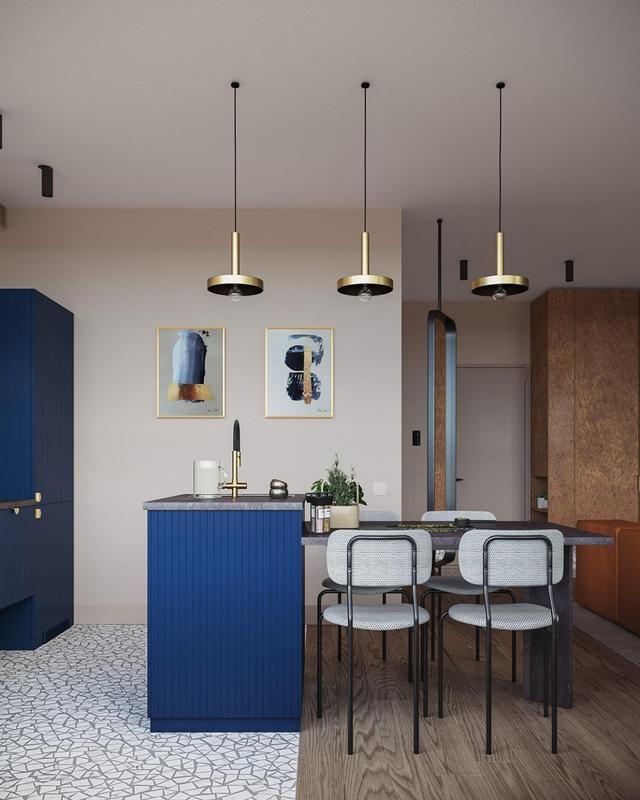 橙色和蓝色结合的家居内部设计，互补的配色方案显得别具一格