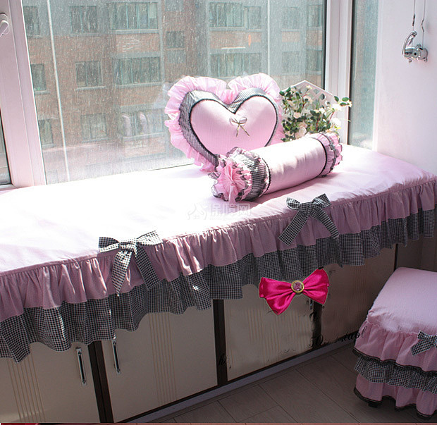 黑粉元素韩式飘窗垫，公主房间田园款式必备。