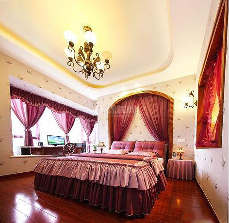 紫色浪漫主卧设计 混搭二居室 二居室装修,110平