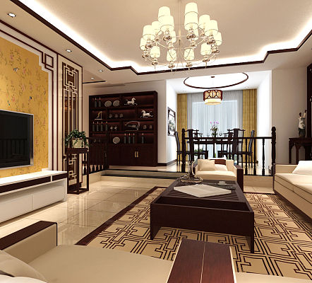 室内多采用对称式的布局方式，格调高雅，造型简朴优美