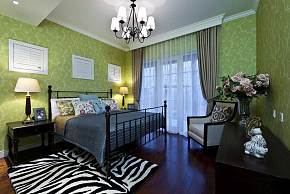 卧室创意黄绿色壁纸效果图