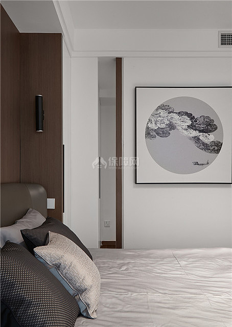 烟灰色新中式卧室装饰画效果图
