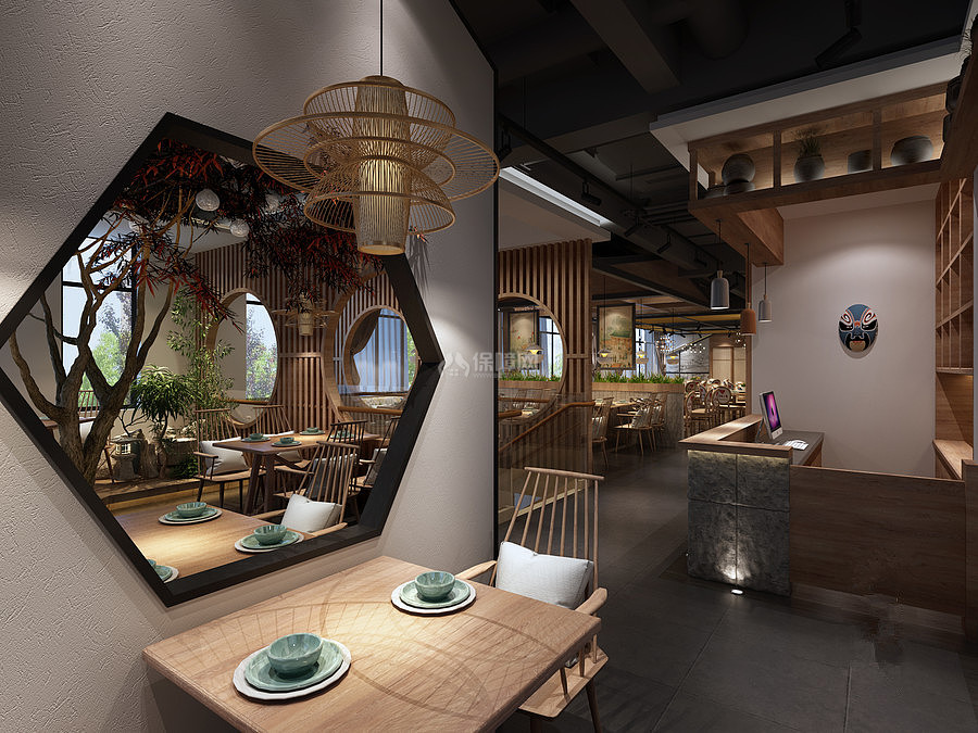 成都蓉城小馆中式餐厅收银台装修效果图