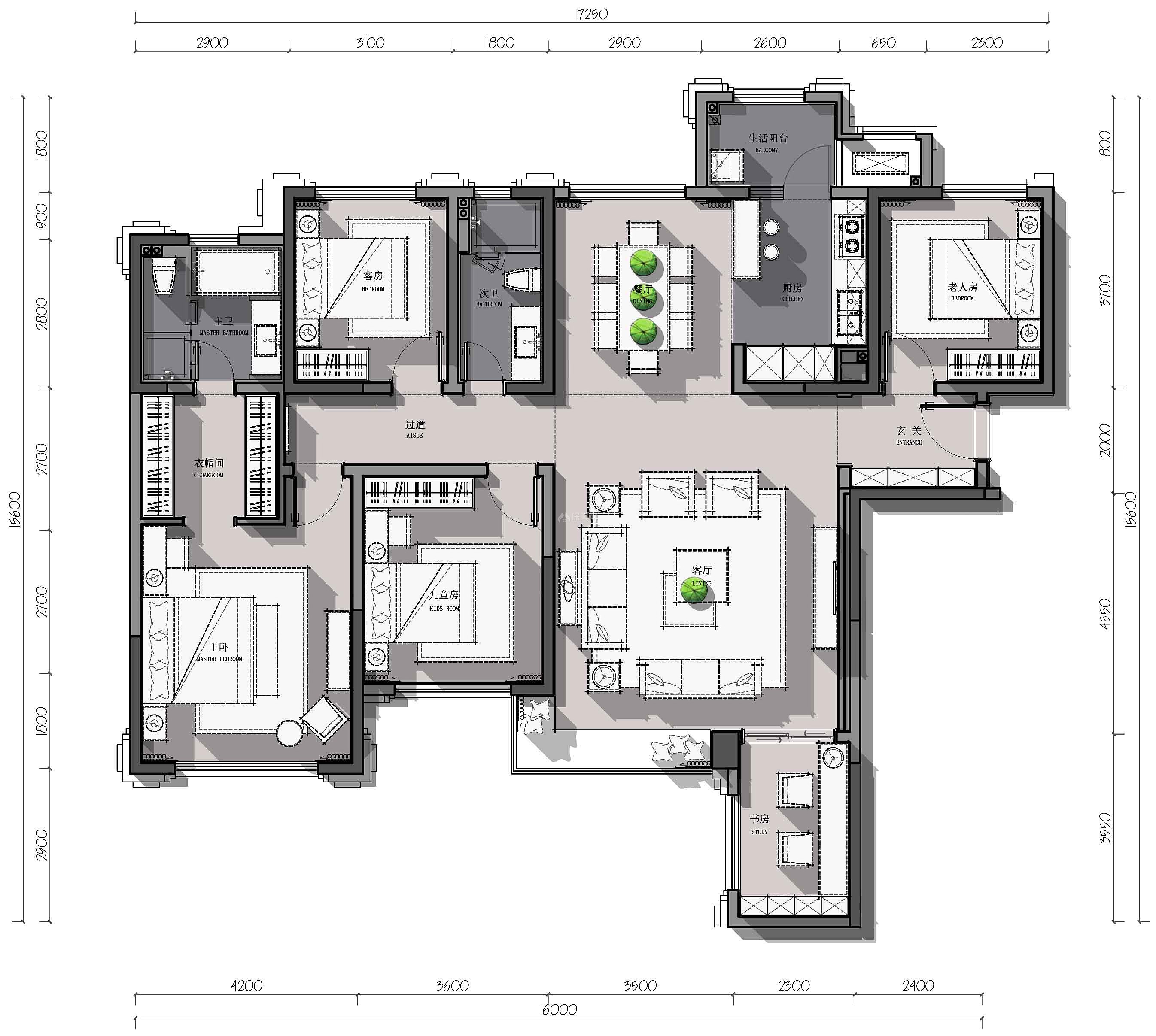 现代法式风格四居室户型设计图