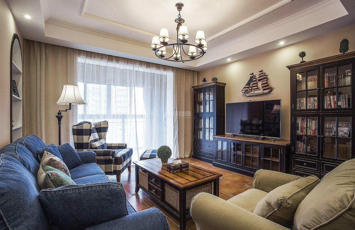 92平美式宜家风格客厅沙发效果图