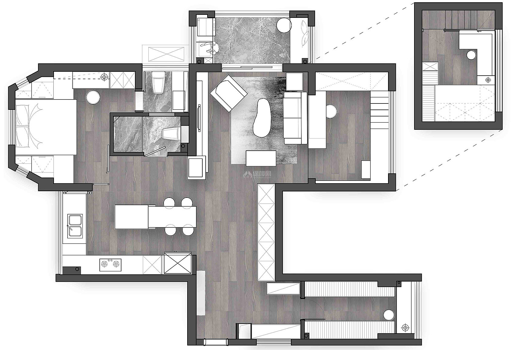 现代80平米公寓平面设计图