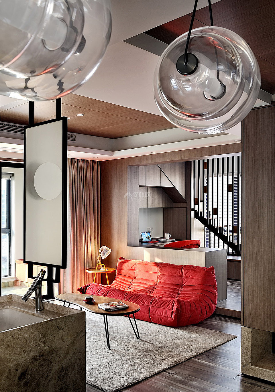 现代80平米公寓客厅整体效果图