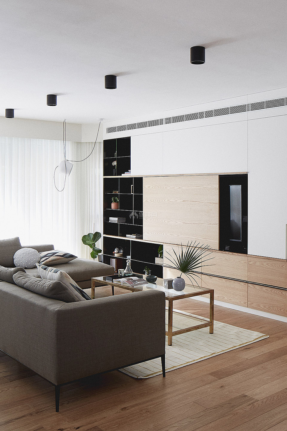 100平米舒适现代客厅布艺沙发效果图