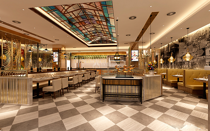 眉山港式茶餐厅大厅整体设计效果图