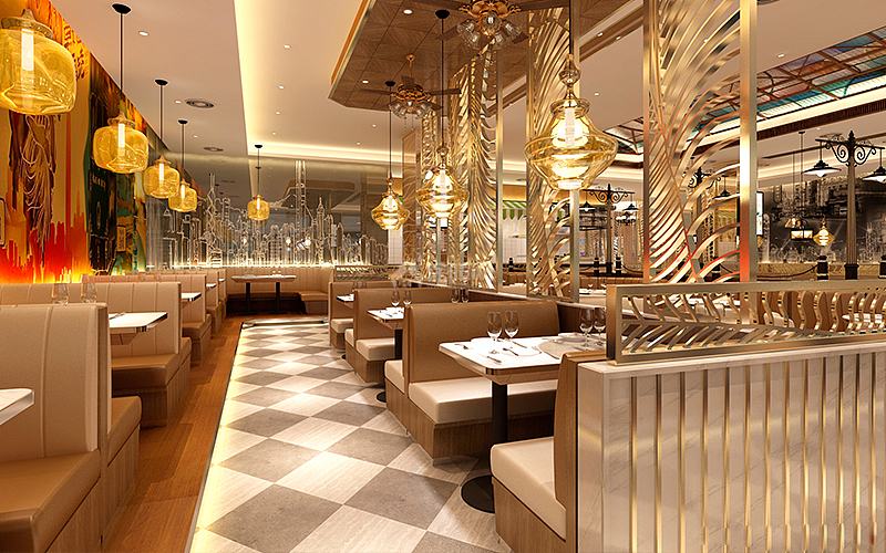 眉山港式茶餐厅大厅整体灯饰装饰效果图