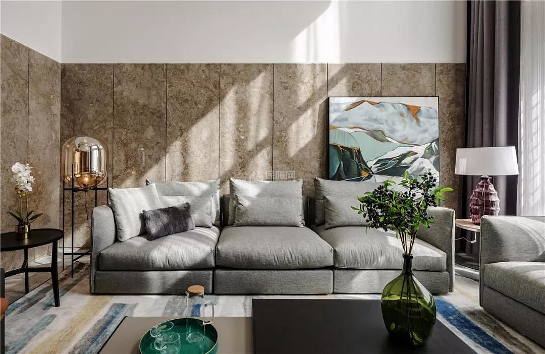 150㎡现代复式三居之沙发背景墙装修效果图