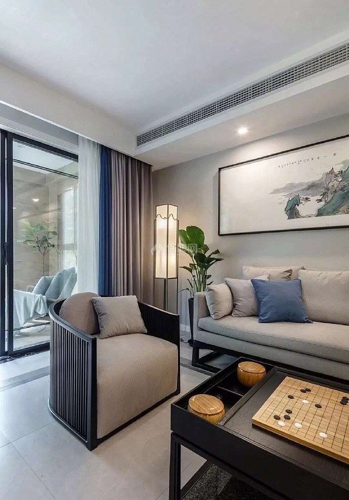 138㎡新中式三居之客厅沙发布置效果图