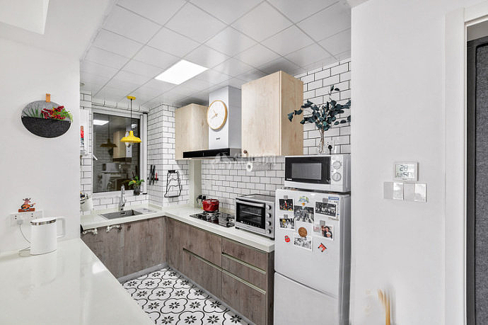 80㎡清新北欧风两居之开放式厨房设计效果图
