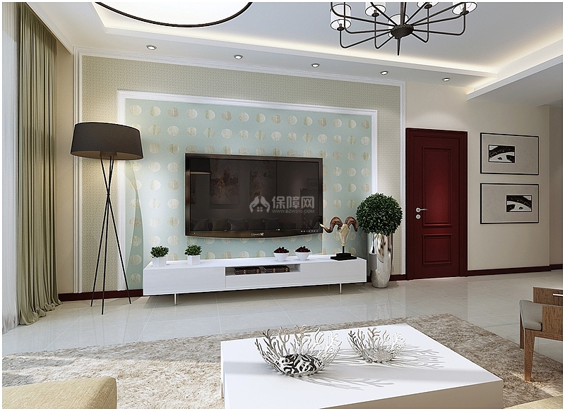 140平现代简约三居客厅电视墙效果图