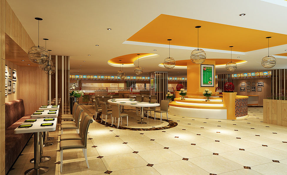 快餐餐厅之大厅整体装饰效果图