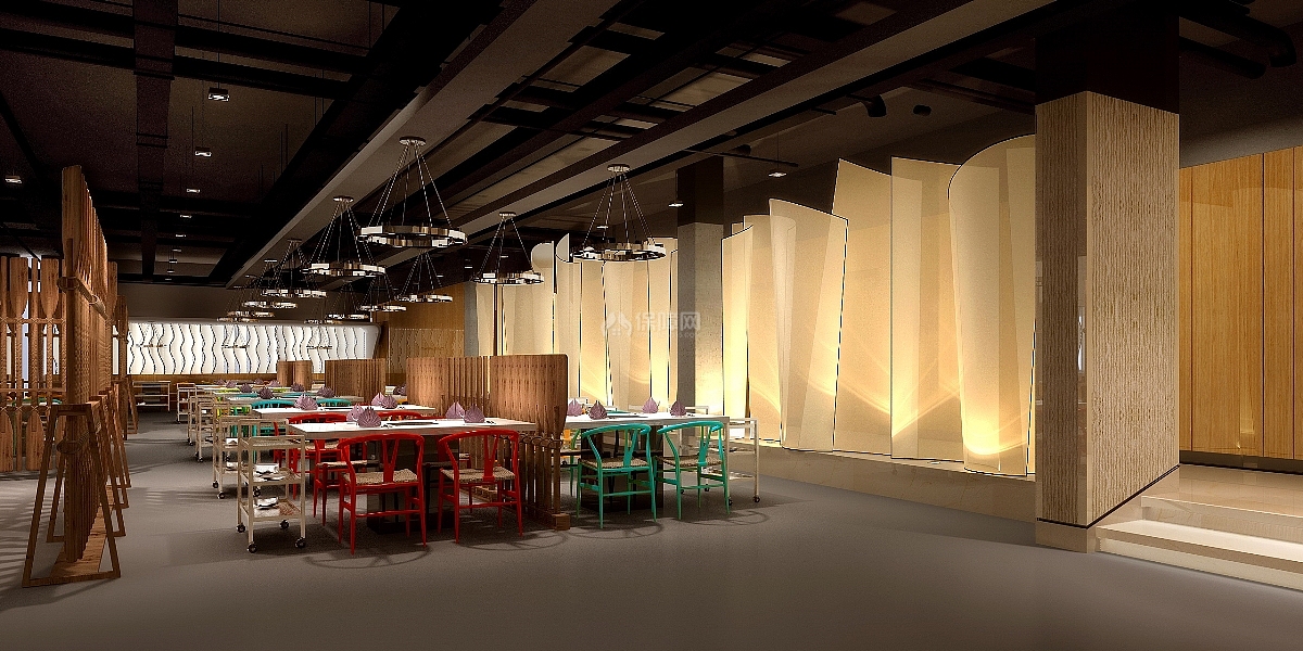 川行时尚主题火锅餐厅之大厅座位布置效果图