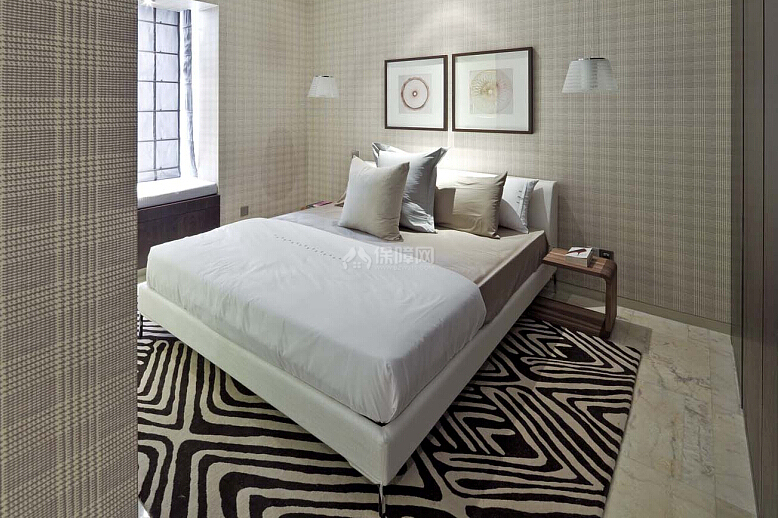 168平方现代简约三居之次卧床头装饰画效果图