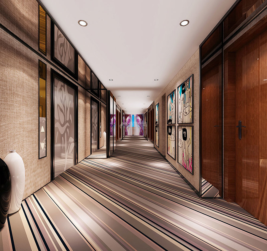 重庆大学城主题酒店之房间走廊装修效果展示