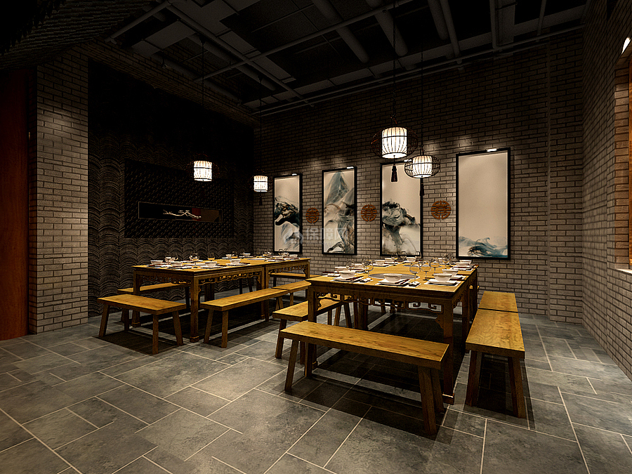 西藏庭院火锅店之隔断墙面装饰图效果图