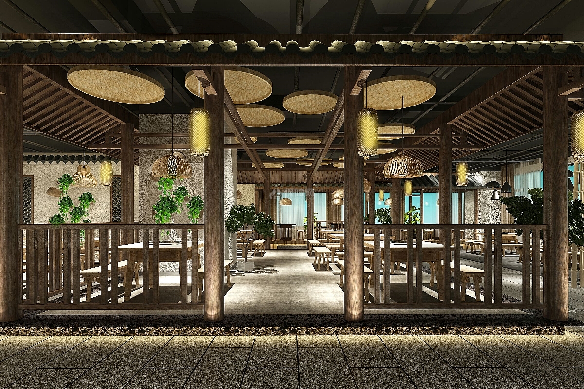 鲜龙井中式火锅店之大厅结构设计效果图