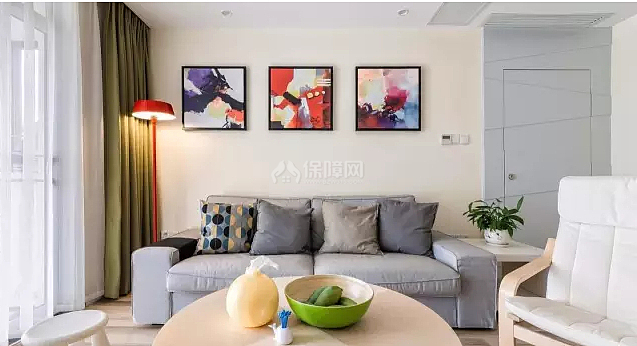 90平现代简约两居之沙发背景墙装饰画效果图