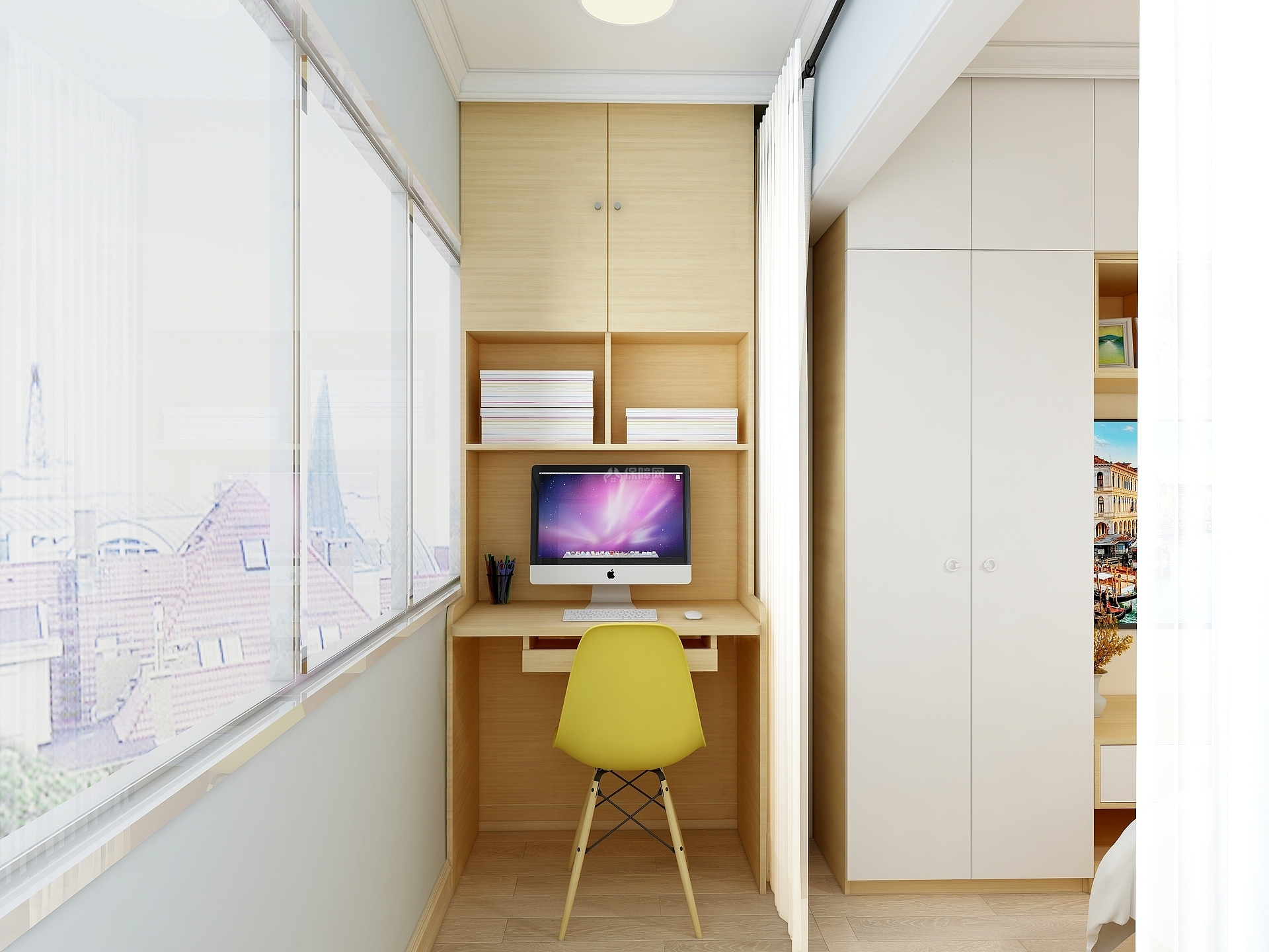小清新北欧小户型之办公桌设计效果图