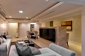 120平欧式三居之客厅电视墙设计效果图