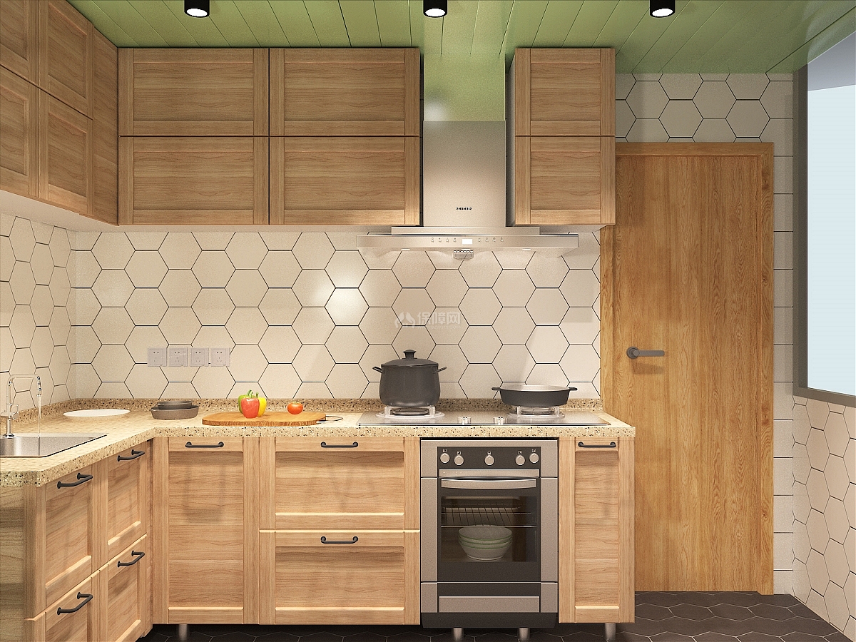 140平米新中式三居之厨房橱柜设计效果图