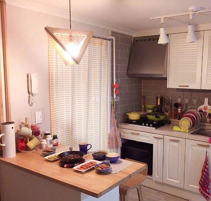 89㎡温馨现代两居之开放式厨房装潢布置效果图