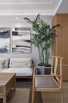 96㎡原木新中式客厅绿植装饰效果图