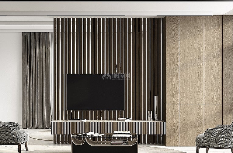 200㎡质感现代风三居之电视墙设计效果图