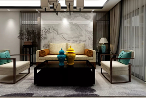125㎡中式三居之沙发背景墙设计效果图