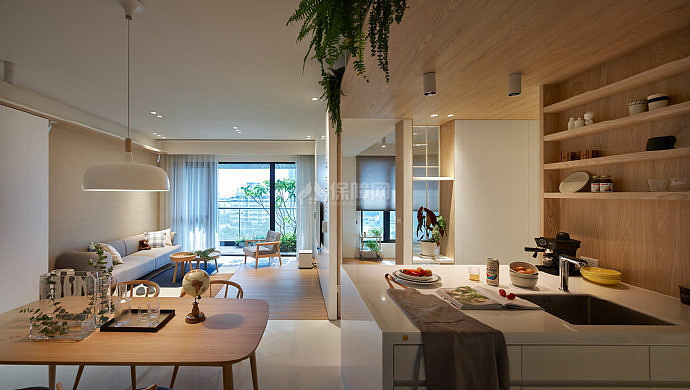 116㎡日式极简两居之大体空间装潢效果图