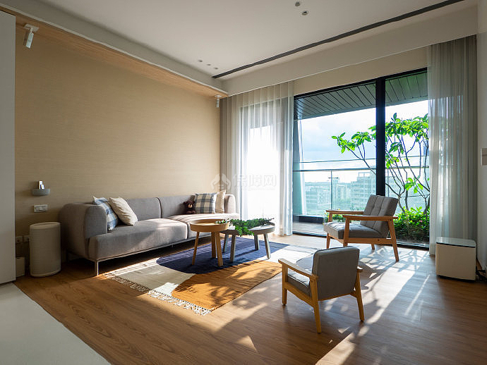 116㎡日式极简两居之客厅沙发摆放效果图