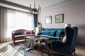 130㎡复古美式沙发窗帘搭配效果图