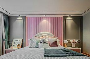 466㎡舒适现代别墅女儿房床头墙设计效果图