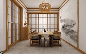 89㎡简约日式茶室设计效果图