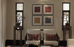 93平现代东南亚风格客厅照片墙效果图