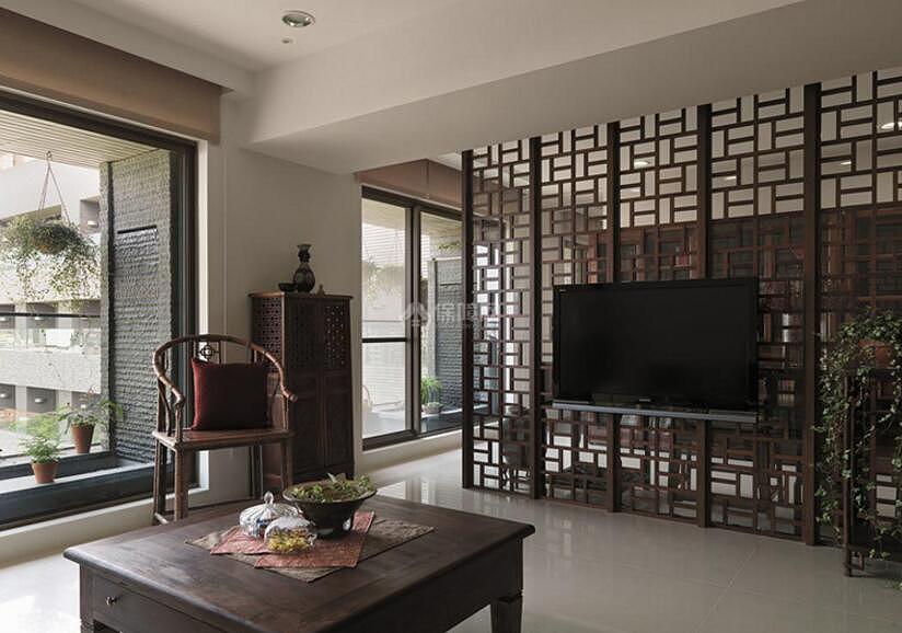 中式风格精装别墅客厅背景墙效果图