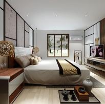 日式现代家庭三居室装修卧室效果图