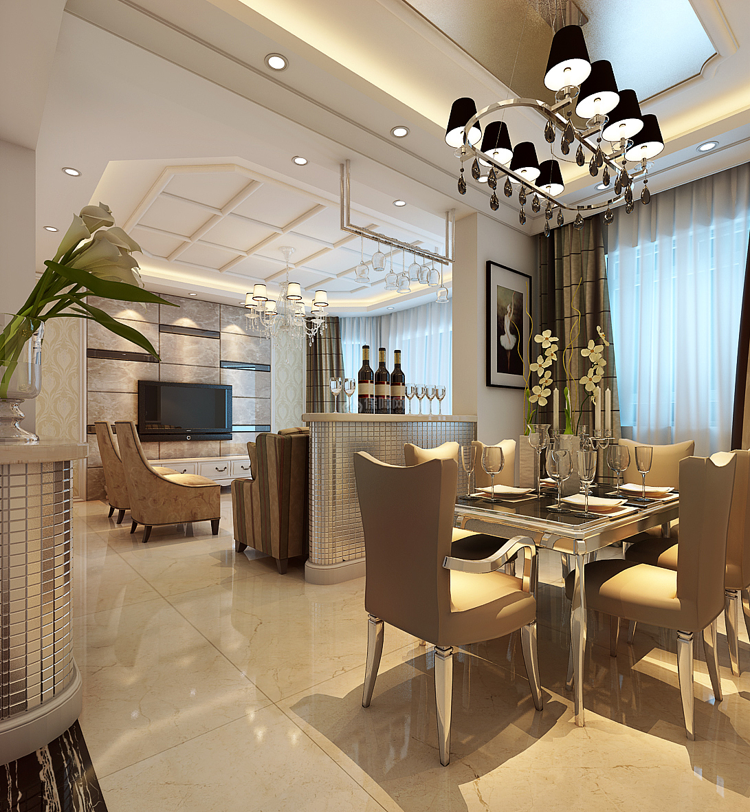 美式客餐厅 - 效果图交流区-建E室内设计网
