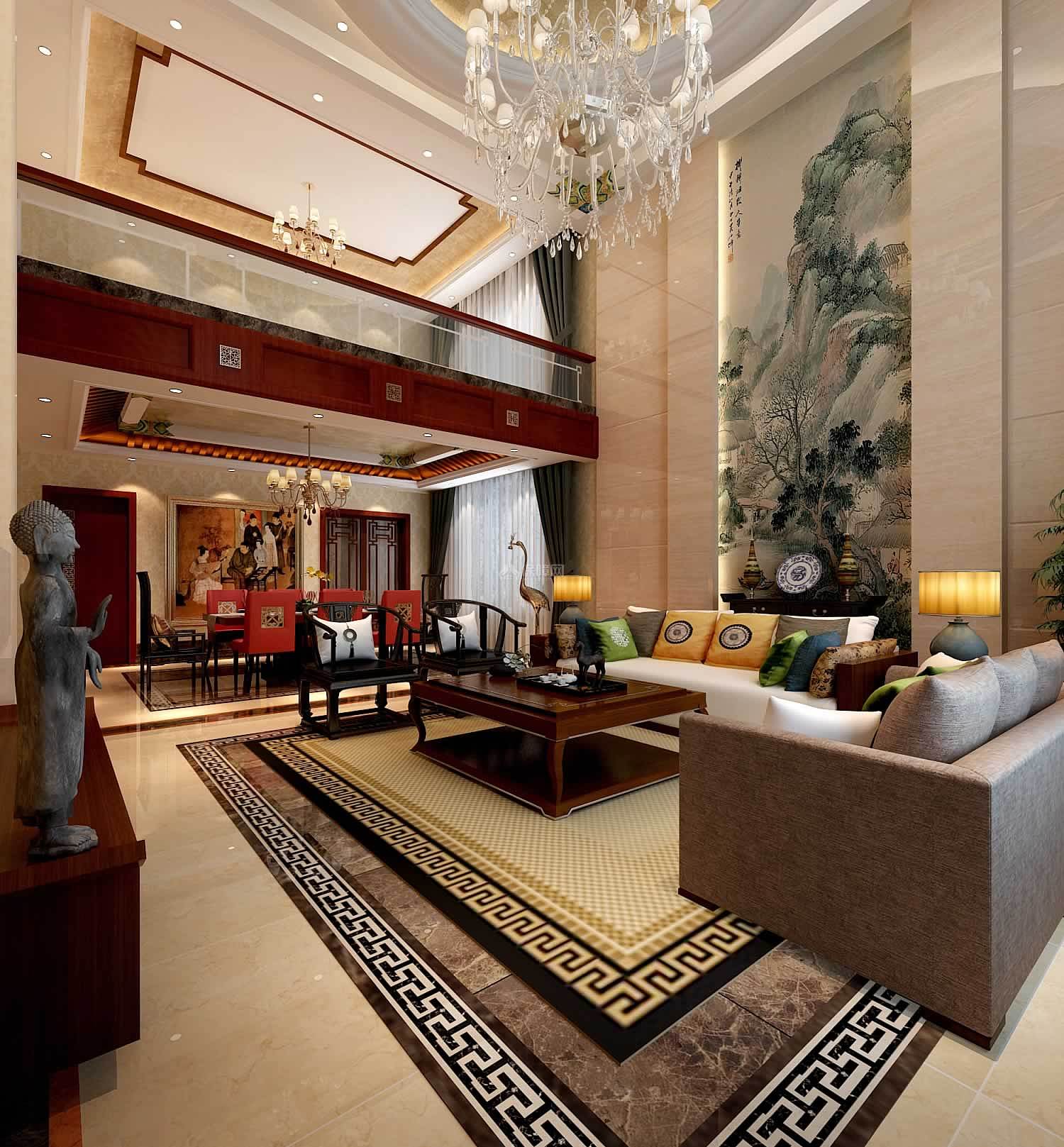 奢华中式别墅挑高客厅设计