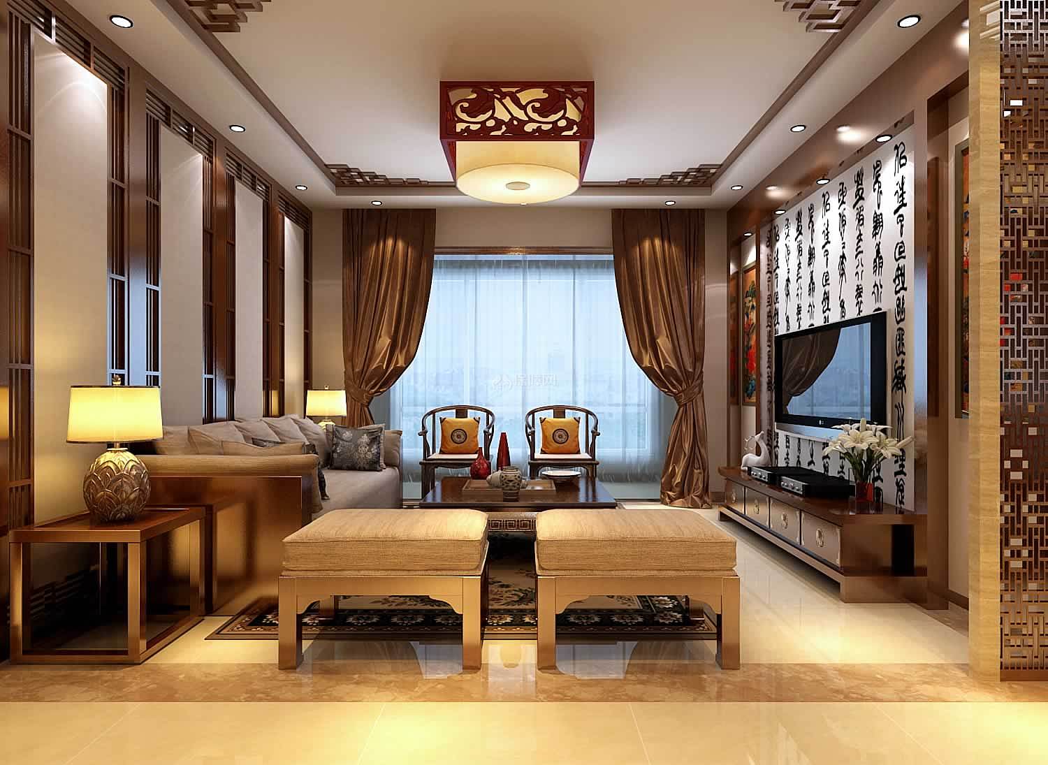 新中式客厅之美：魅力十足的中式装修设计！_中式装修_中国古风图片大全_古风家