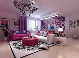 粉色家居客厅设计效果图