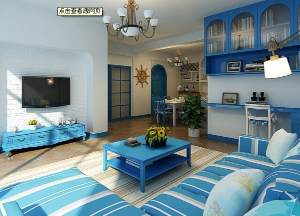 蓝白客厅装修效果图