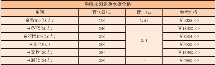 皇明太阳能热水器价格 皇明太阳能热水器价格