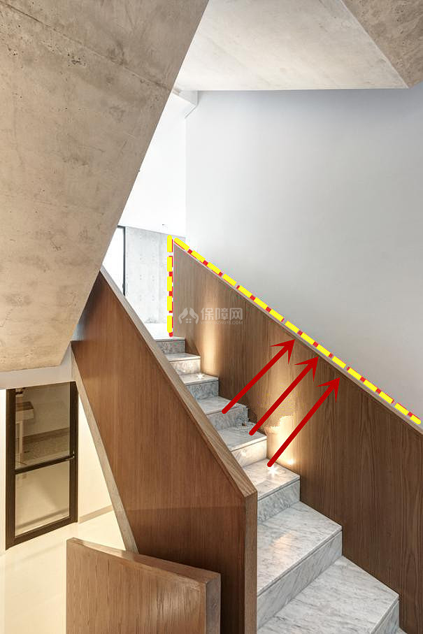 在楼梯靠墙处加一张护墙板有档次又方便